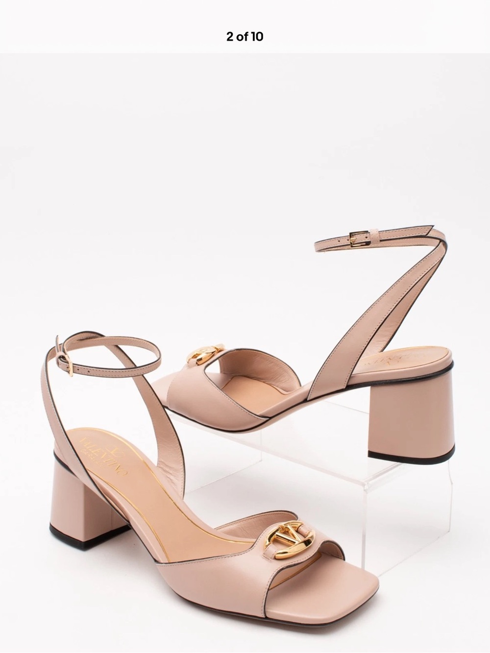 Valentino Garavani Nude Blush Leather Ankle-Strap Block Heels